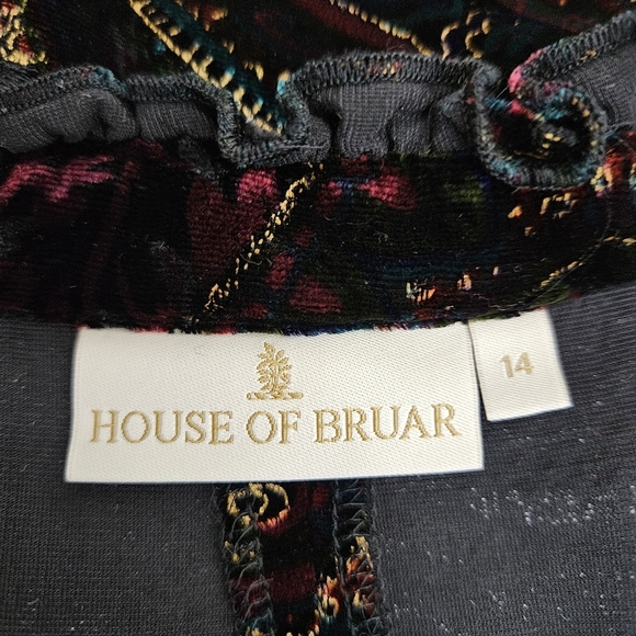 House Of Bruar Midi Victorian Dress Velvet Paisley 1/2 Sleeve Button V Neck 14 - Picture 7 of 9